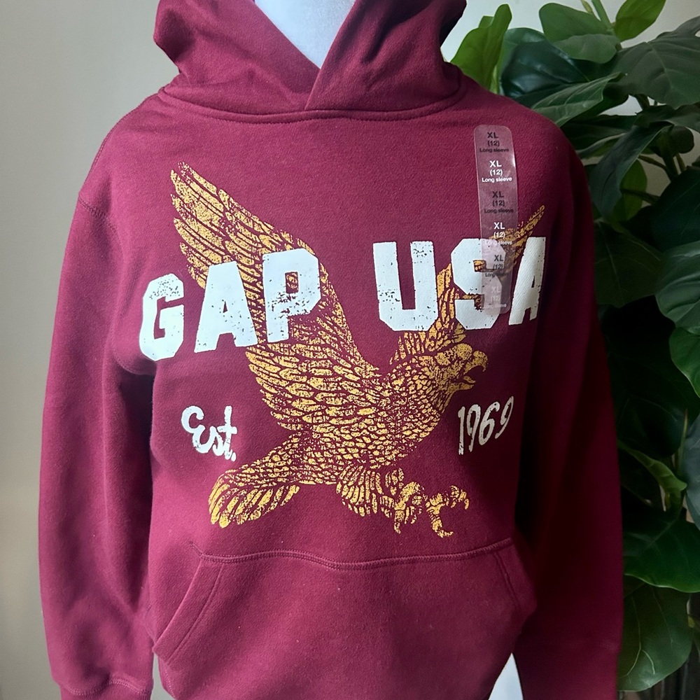 GAP Kids - Maroon Hoodie with Yellow Eagle Design - Size XL (10-12) Kids